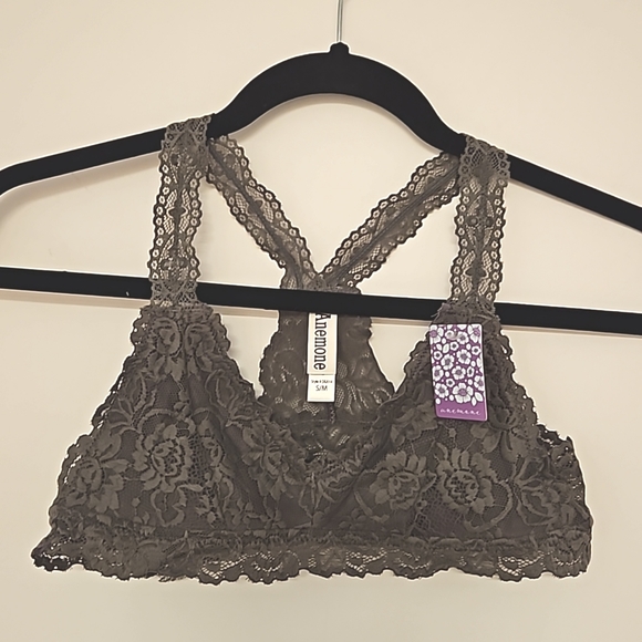 Anemone Other - ANEMONE gray floral graphic lace  stretch t back bra S/M M/L NWT